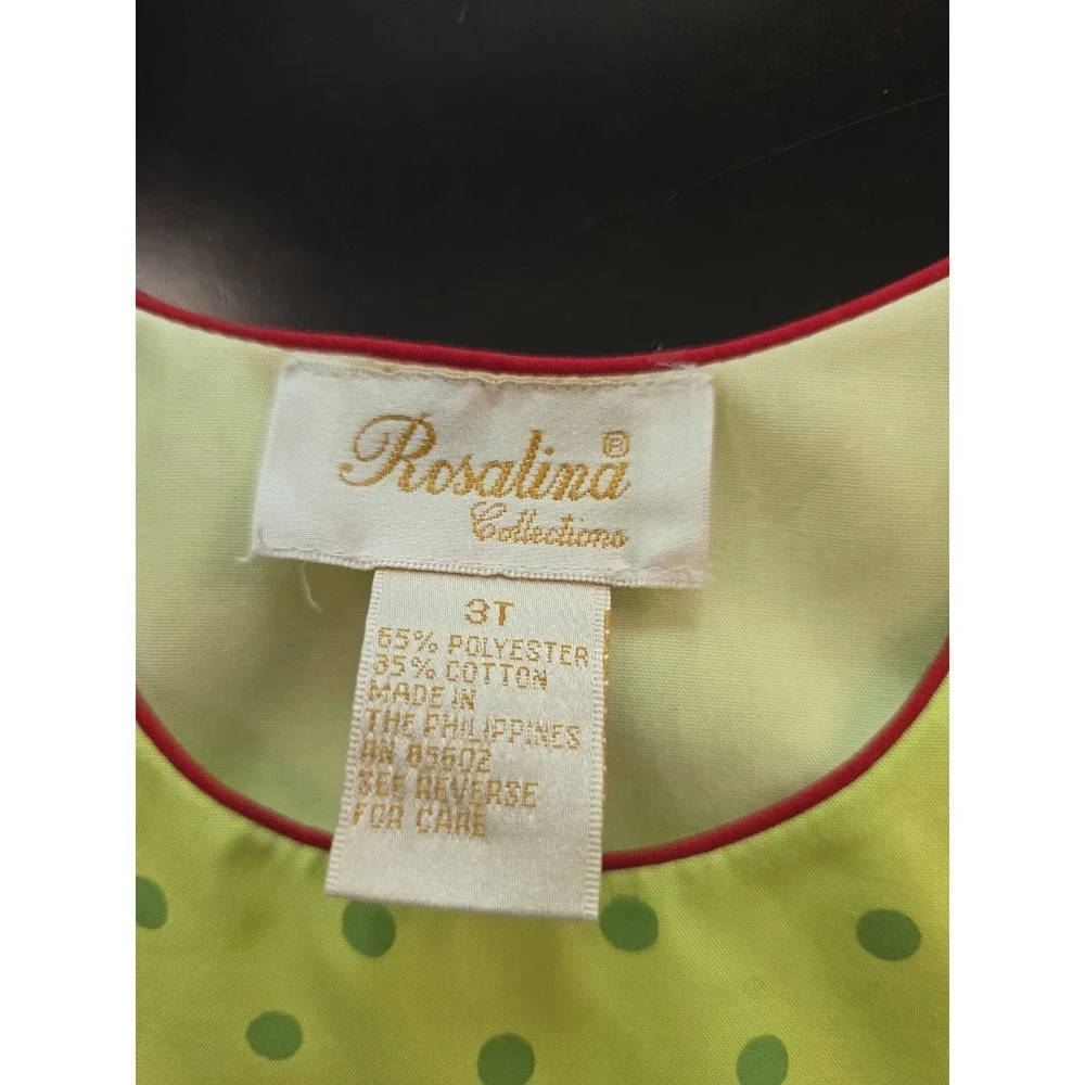 NWT Rosalina Collections Girls 3T Reindeer Christmas Jumper Dress Lime Polka Dot